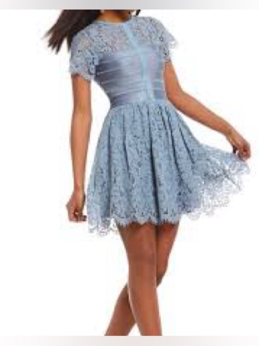 French Connection Light Blue Lace Fit & Flare Mini Dress